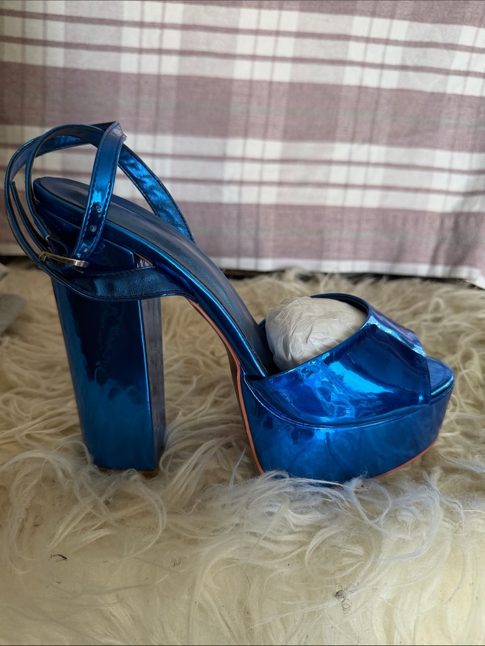 Jessica Metallic Blue Platform Block Heel Sandals
